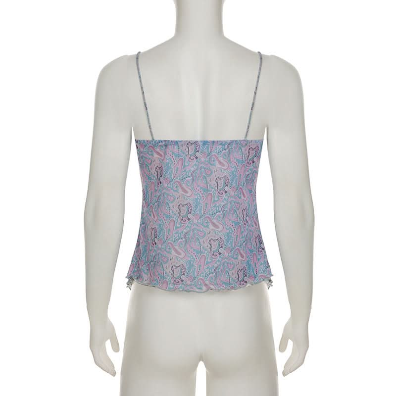 V neck contrast mesh cami top