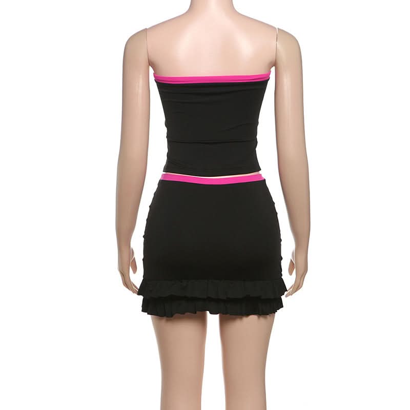 Star print ruffle self tie mini skirt set