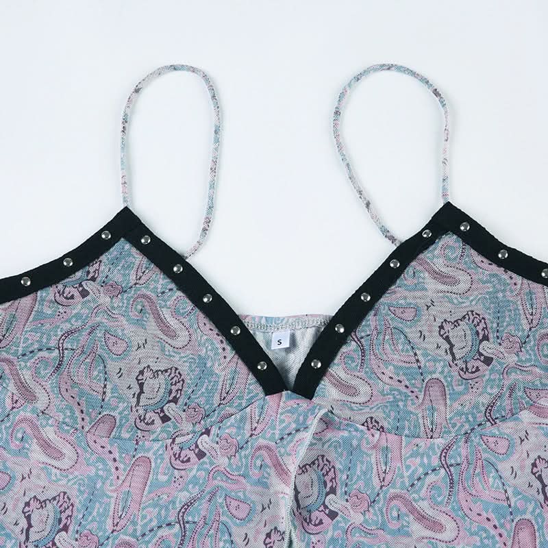 V neck contrast mesh cami top