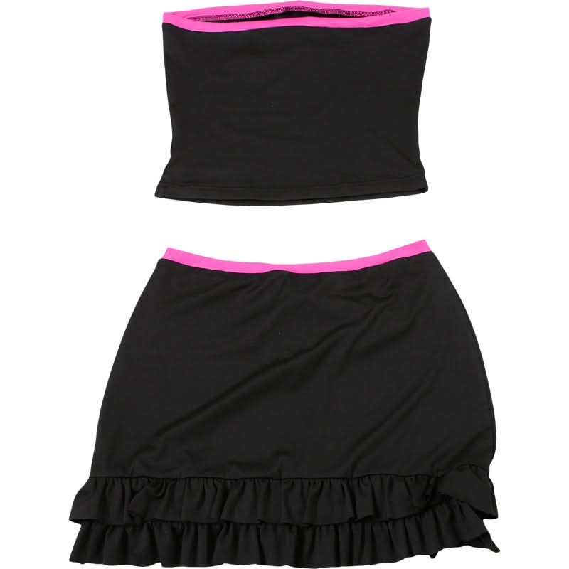 Star print ruffle self tie mini skirt set