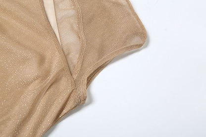 Crewneck hollow out glitter slit cut out maxi dress