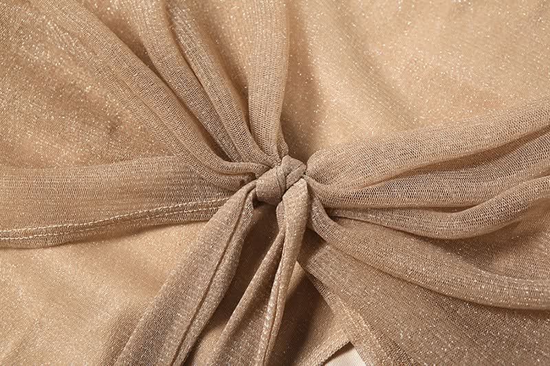 Crewneck hollow out glitter slit cut out maxi dress