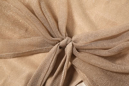 Crewneck hollow out glitter slit cut out maxi dress