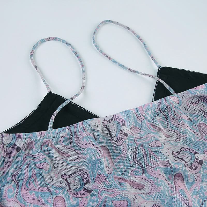 V neck contrast mesh cami top
