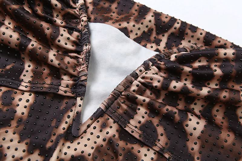 Leopard print ruched off shoulder maxi dress