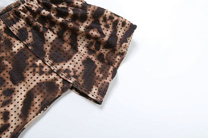 Leopard print ruched off shoulder maxi dress