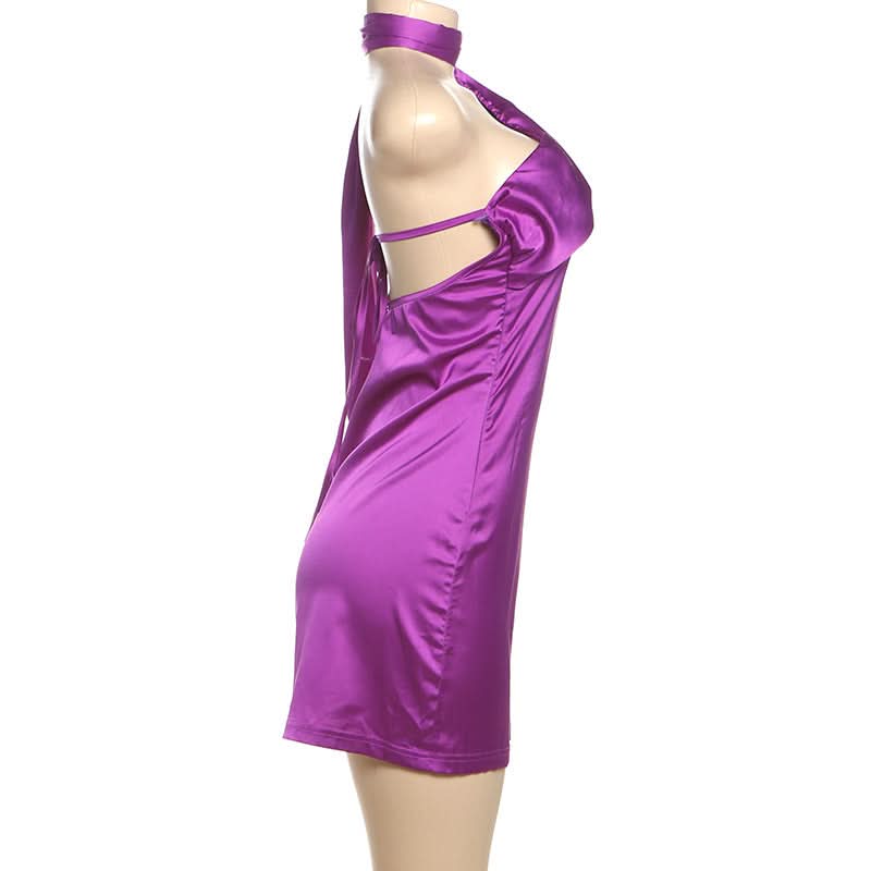 Halter self tie solid mini dress