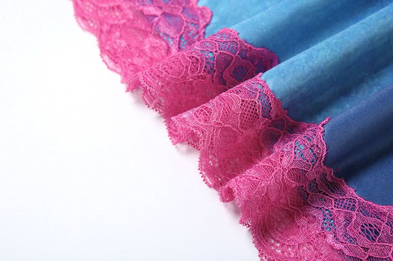 V neck lace hem flower print cami maxi dress