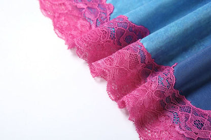 V neck lace hem flower print cami maxi dress