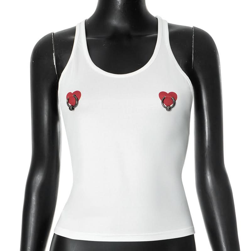 U neck sweetheart print o ring tank top