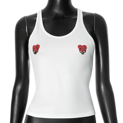 U neck sweetheart print o ring tank top
