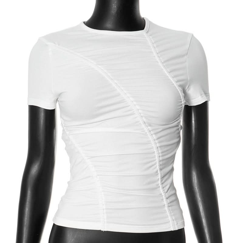 Short sleeve ruched solid top