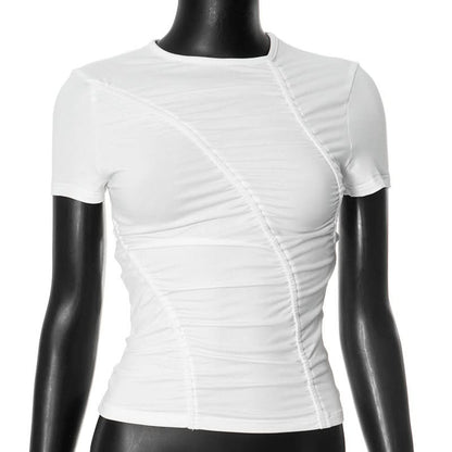 Short sleeve ruched solid top