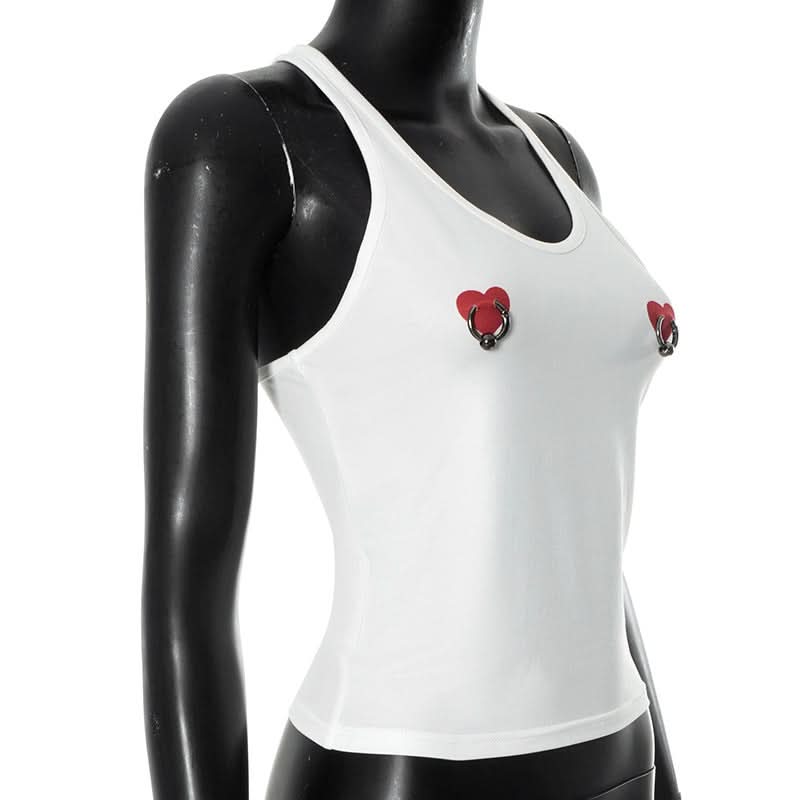 U neck sweetheart print o ring tank top