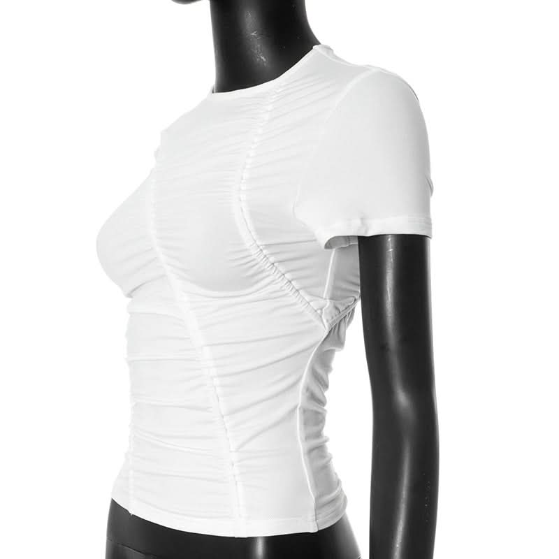 Short sleeve ruched solid top