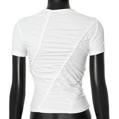Short sleeve ruched solid top