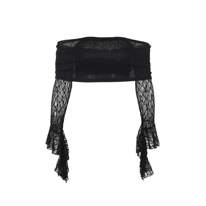 Off shoulder long flared sleeve lace top