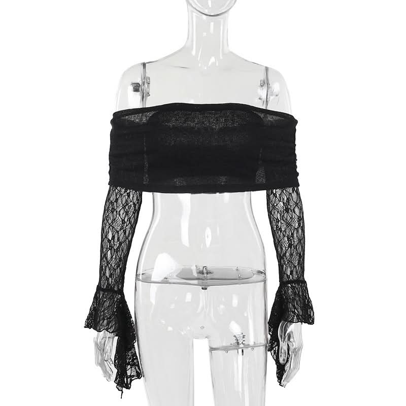 Off shoulder long flared sleeve lace top