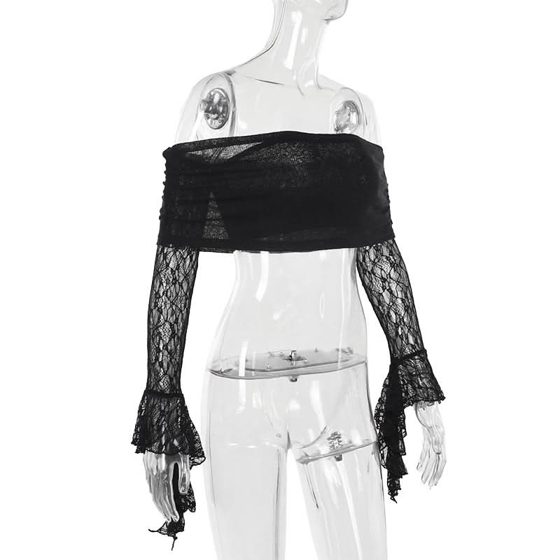 Off shoulder long flared sleeve lace top