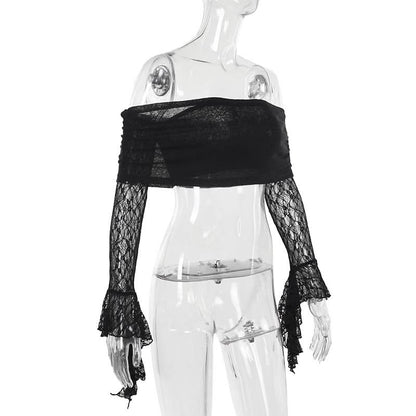 Off shoulder long flared sleeve lace top