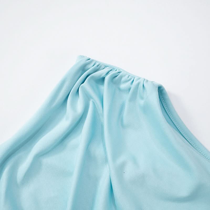 Sleeveless solid ruched knotted mini dress