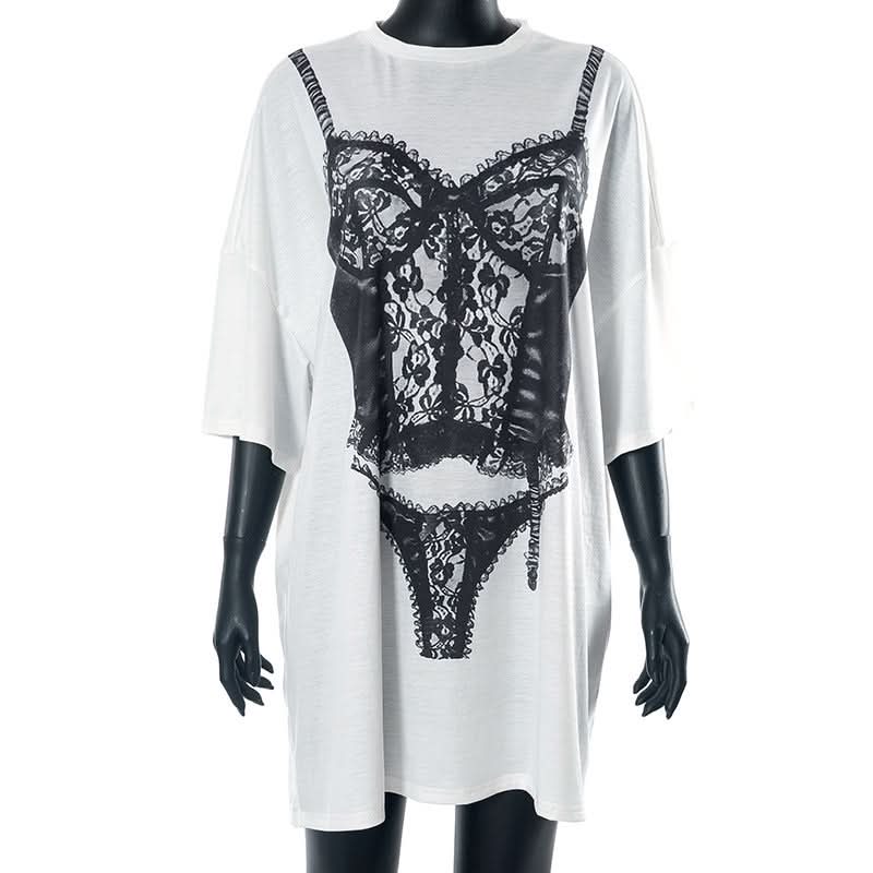 Crewneck long sleeve abstract print top