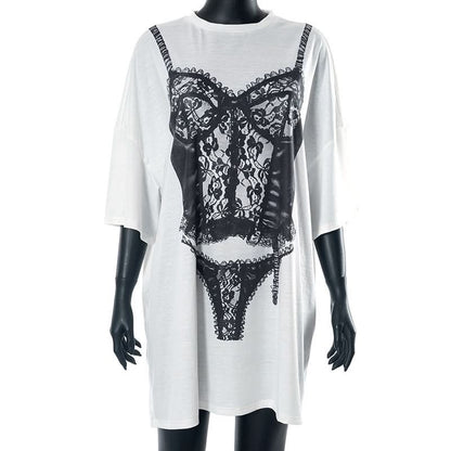 Crewneck long sleeve abstract print top