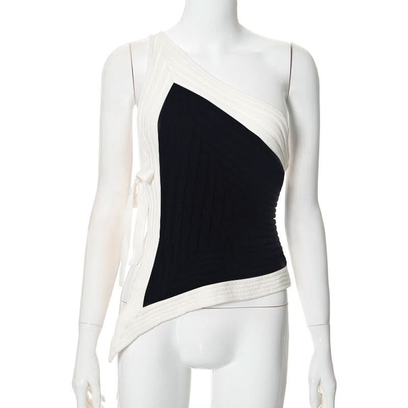 One shoulder knitted self tie top