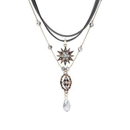 Cuban pendant layered beaded necklace