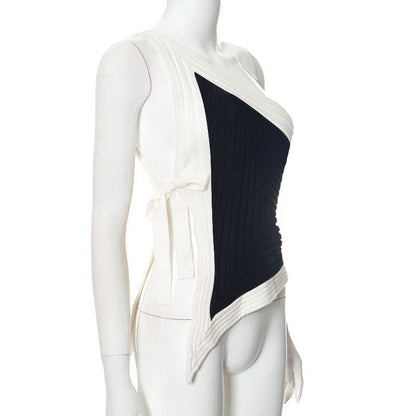 One shoulder knitted self tie top