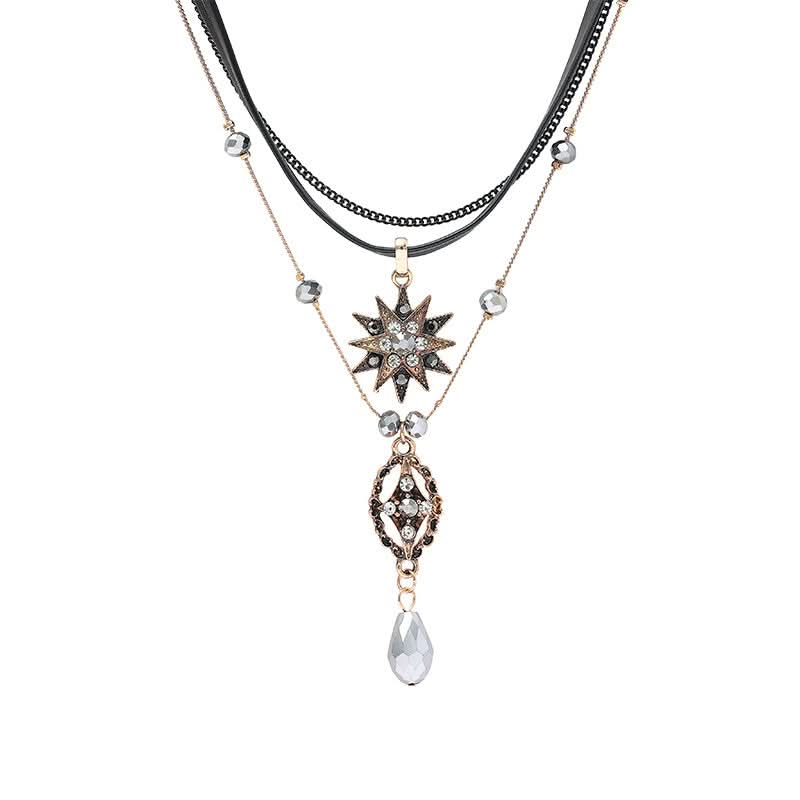 Cuban pendant layered beaded necklace