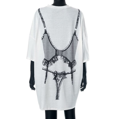 Crewneck long sleeve abstract print top