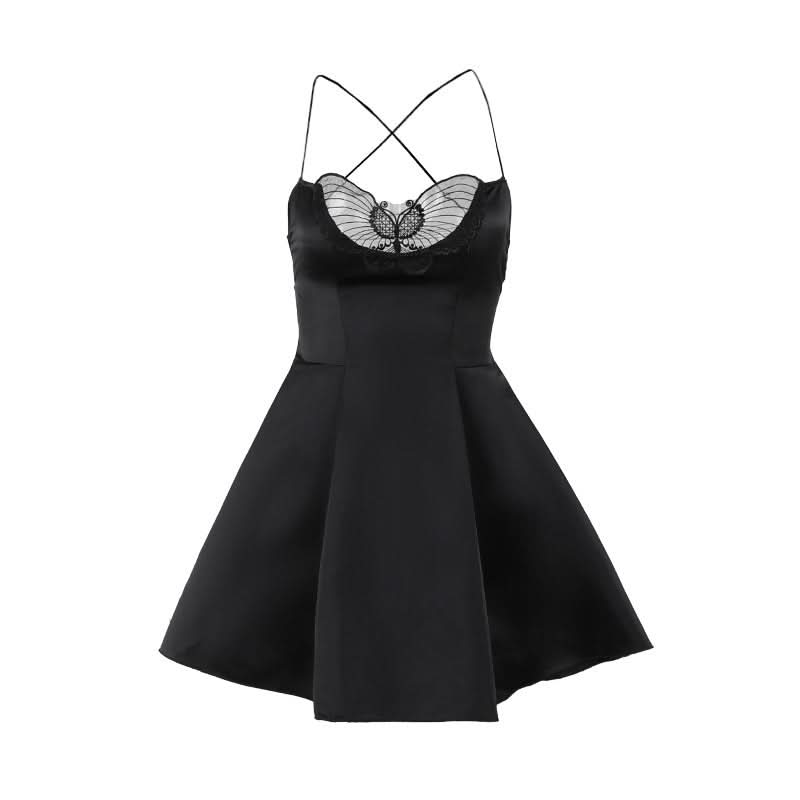 Butterfly applique lace up cami mini dress