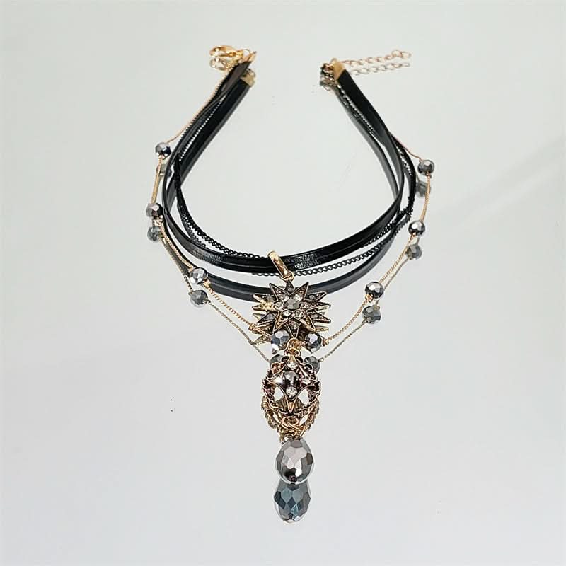 Cuban pendant layered beaded necklace