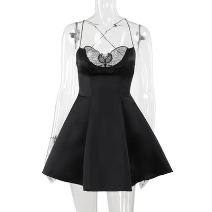 Butterfly applique lace up cami mini dress