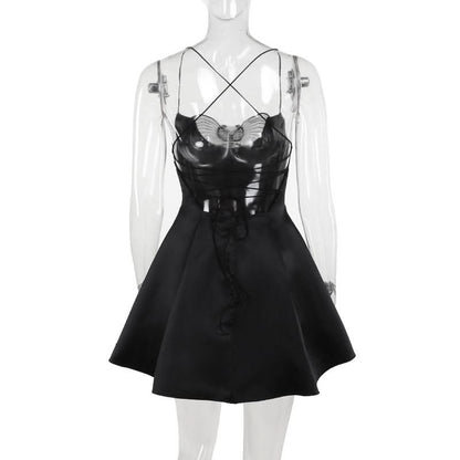 Butterfly applique lace up cami mini dress