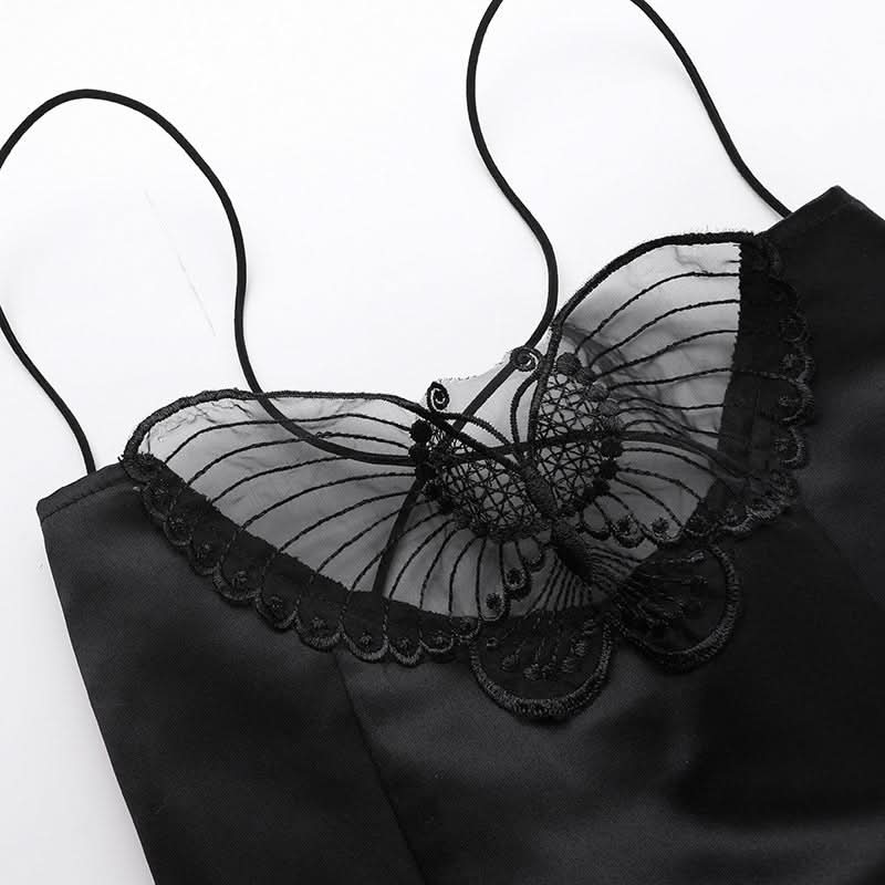 Butterfly applique lace up cami mini dress