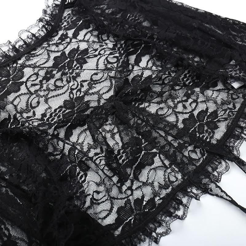 Long flared sleeve lace self tie shrug top