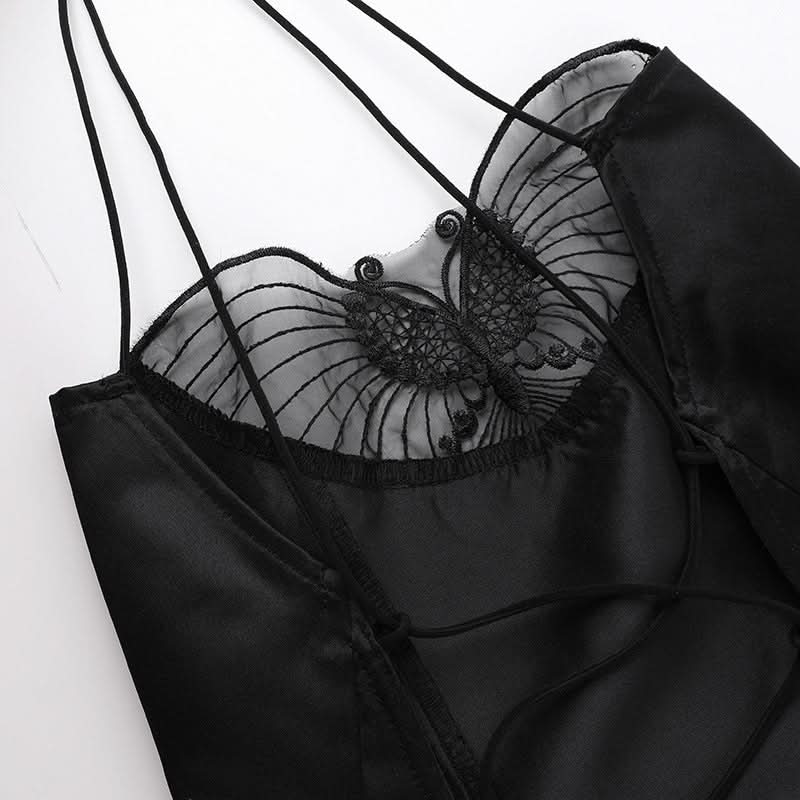 Butterfly applique lace up cami mini dress