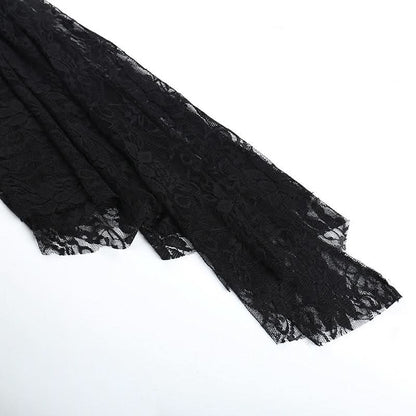 Long flared sleeve lace self tie shrug top