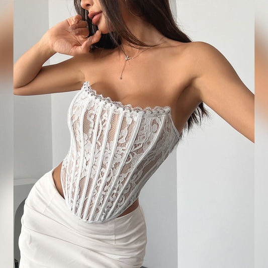 Lace bustier backless tube top