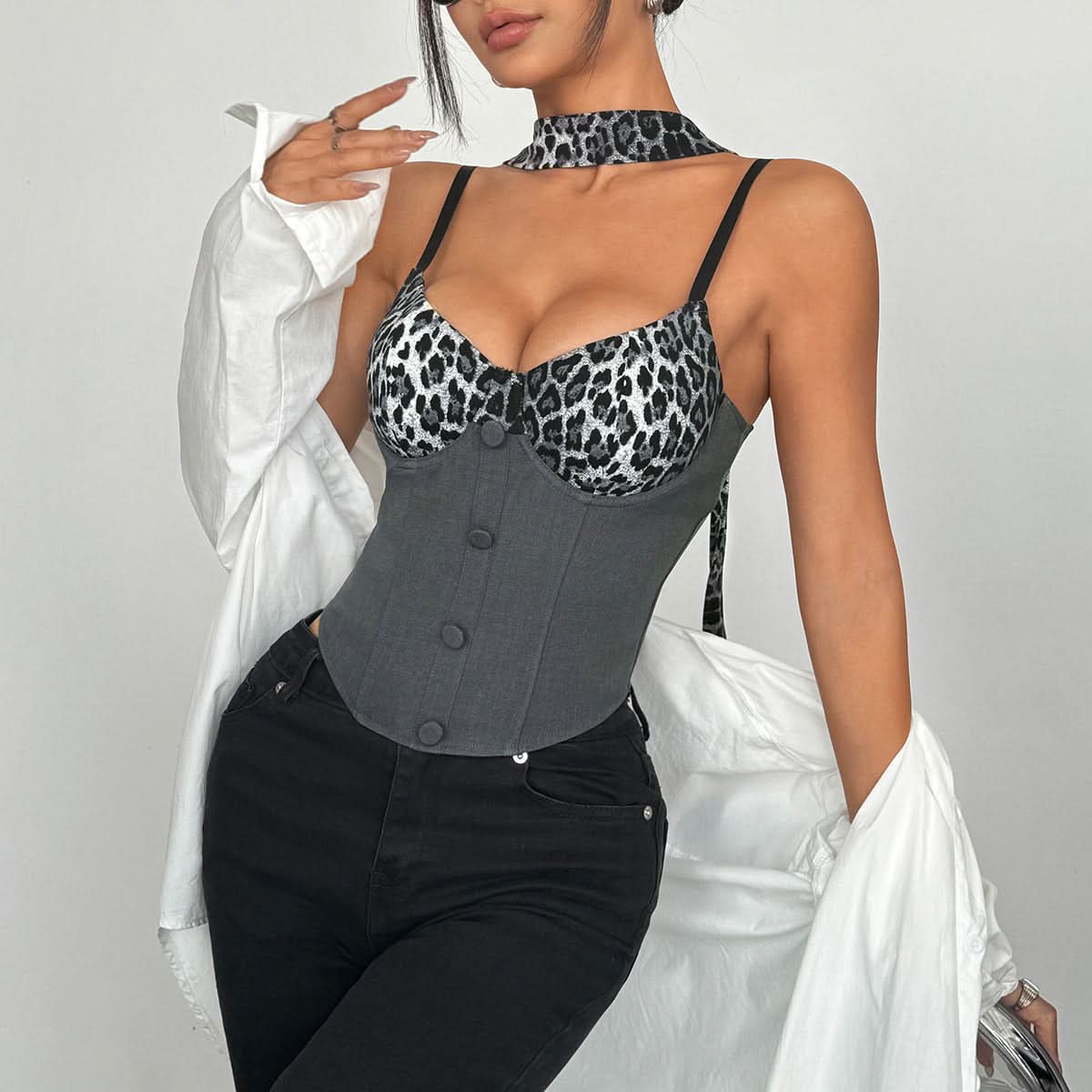 Leopard print button cami top