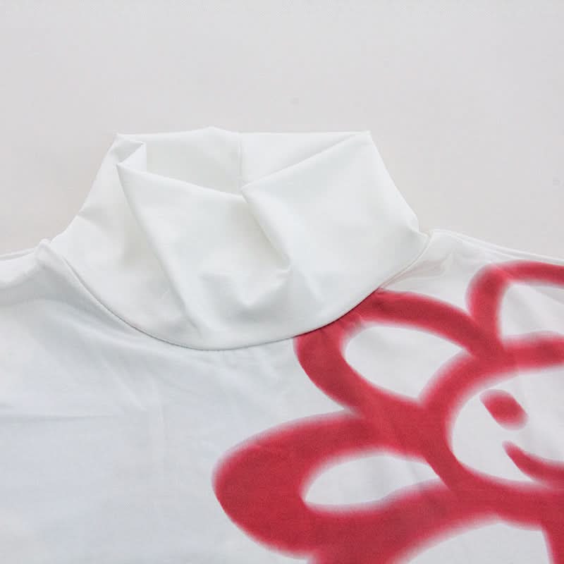 Long sleeve high neck graffiti print maxi dress