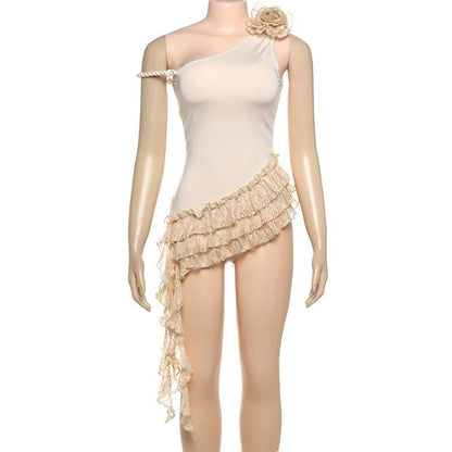Irregular ruffle flower applique top