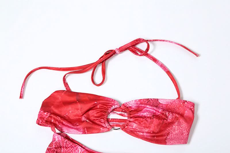 Halter self tie o ring print slit maxi dress