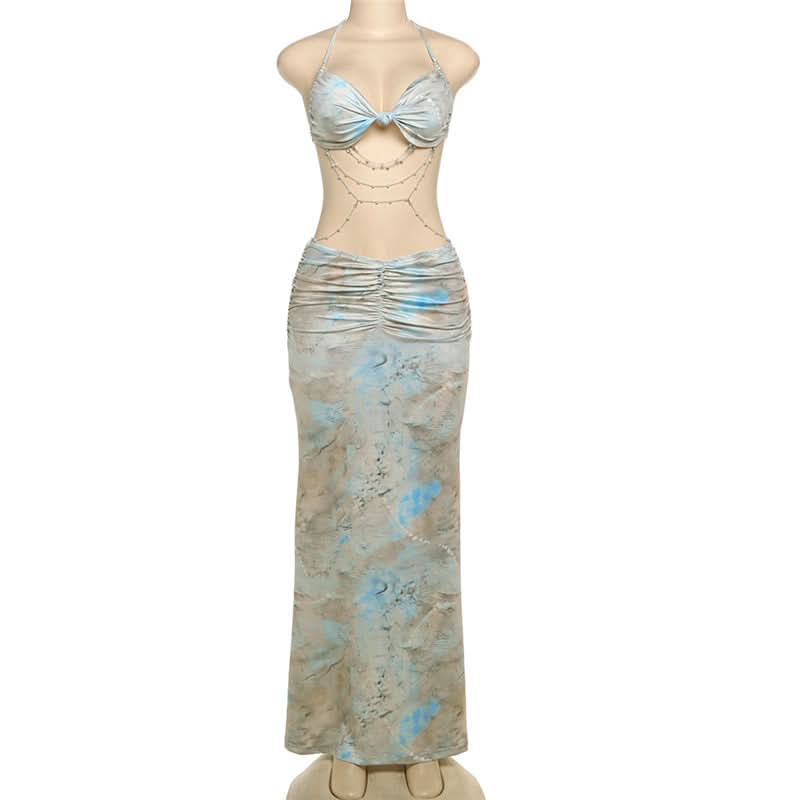 Sweetheart neck beaded backless contrast cami maxi dress