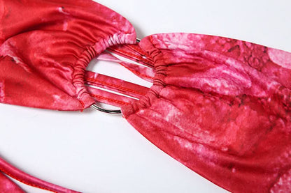 Halter self tie o ring print slit maxi dress