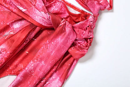 Halter self tie o ring print slit maxi dress