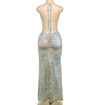 Sweetheart neck beaded backless contrast cami maxi dress