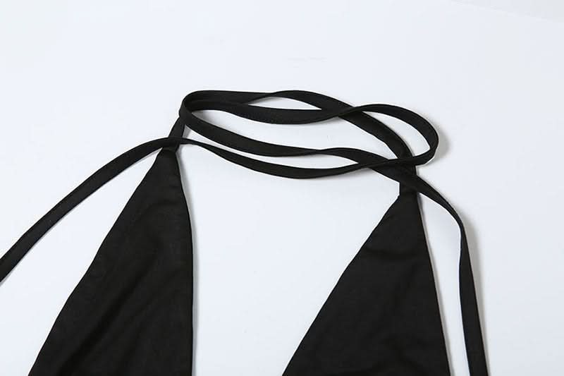 Halter hollow out ruched mesh ruffle backless cut out maxi dress